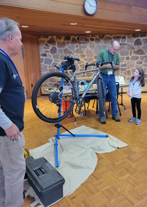 Bicycle being repaired at Repair Cafe Downingtown.